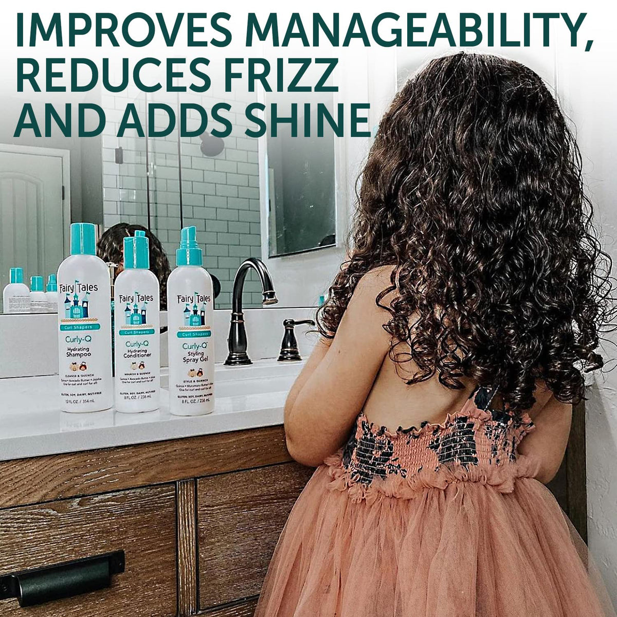 Fairy Tales conditioner pouring to show creamy texture and moisturizing murumuru butter