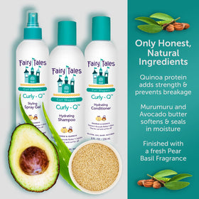 Fairy Tales conditioner close-up showing creamy slip for easier detangling