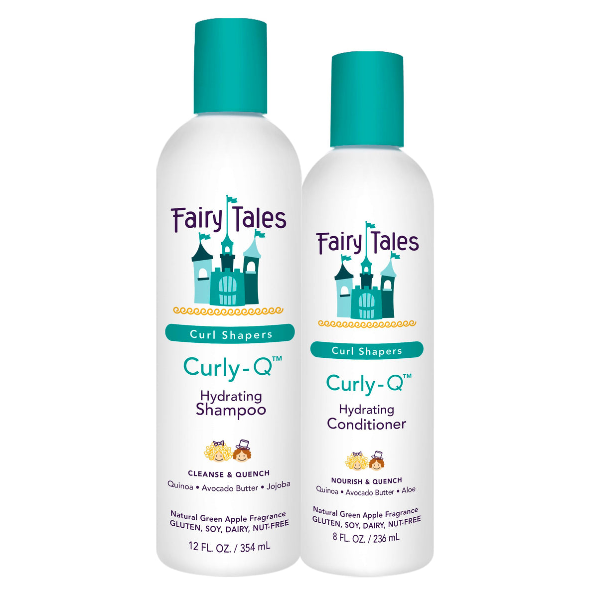 Fairy Tales Curly Q front packaging showing shampoo and conditioner benefits