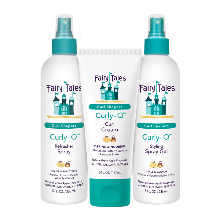 Fairy Tales front packaging showing trio and benefits for defined curls