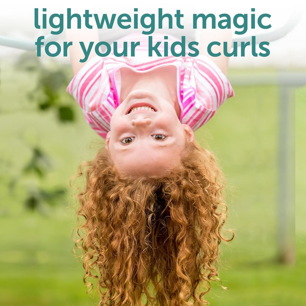 Fairy Tales in use on a child's curls showing defined, frizz‑reduced results for easy styling