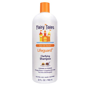 Fairy Tales front packaging showing 32 oz lifeguard clarifying shampoo benefit: chlorine removal