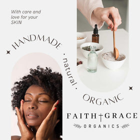 Faith and Grace Organics application on skin demonstrating easy absorption benefit