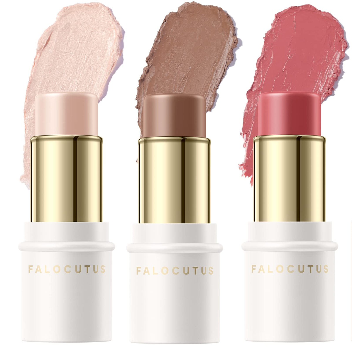 Falocutus front packaging showing three contour sticks and benefit portability