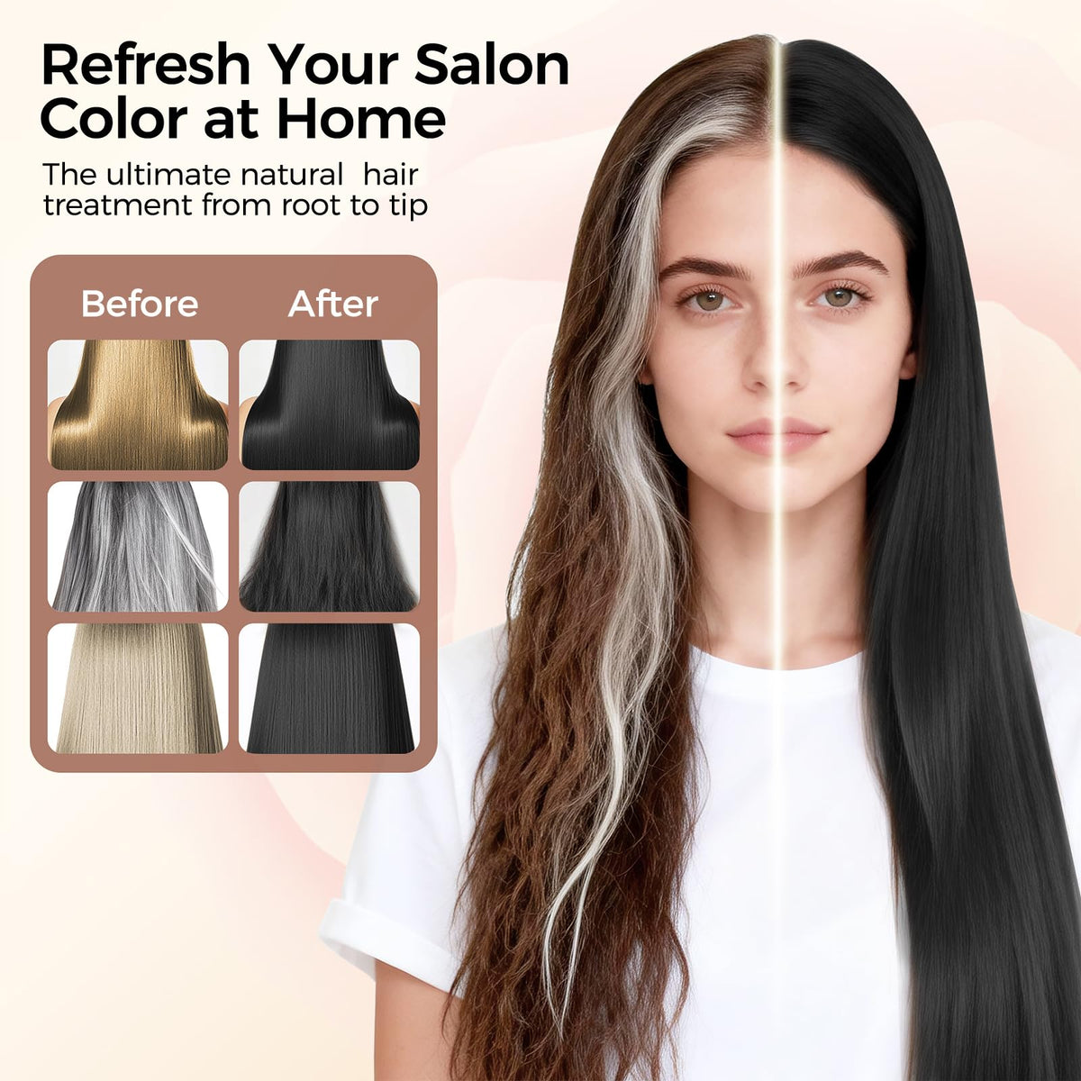 Famyu before and after comparison showing visible gray coverage benefit
