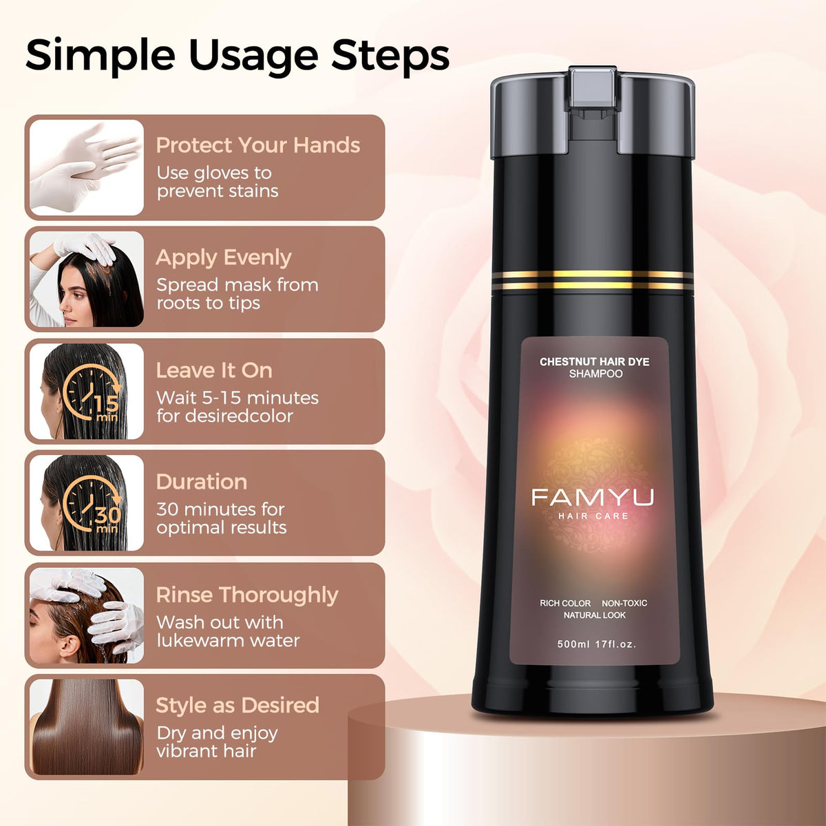 Famyu used on beard showing even color and fuller-looking facial hair benefit