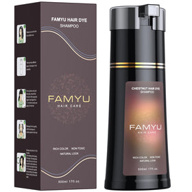 Famyu chestnut brown bottle front showing size and usage benefit