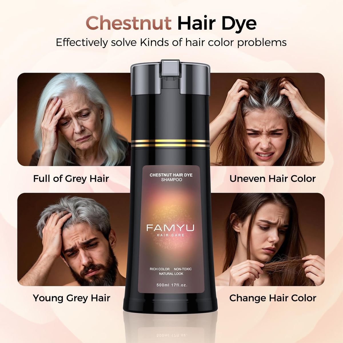 Famyu rich lather on hair demonstrating cleansing and color deposit benefit