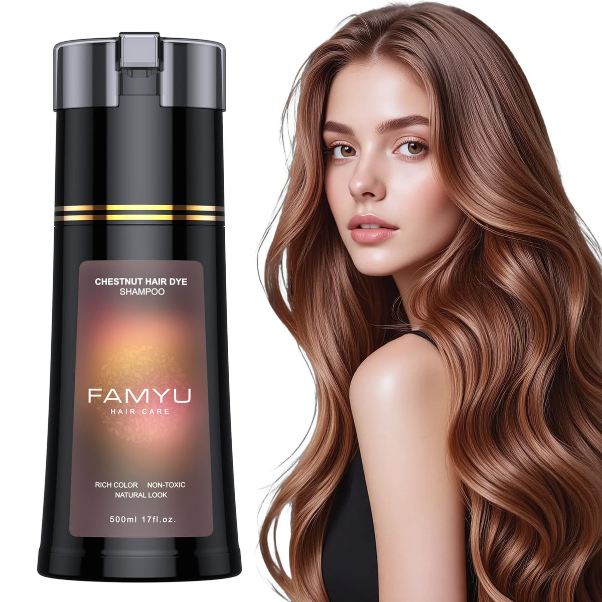 Famyu label closeup highlighting herbal ingredients and gentle formula benefit