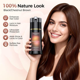Famyu shampoo pouring to show creamy texture and easy application benefit
