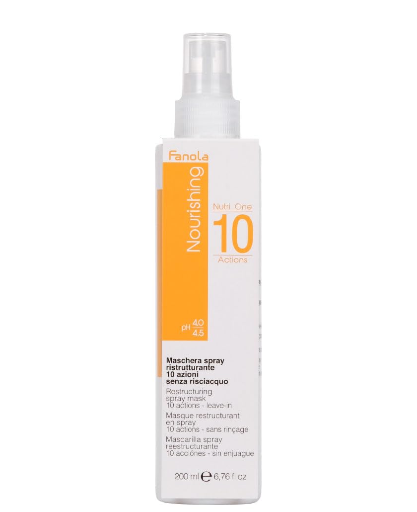 Fanola front bottle view showing spray nozzle and nourishing formula benefits
