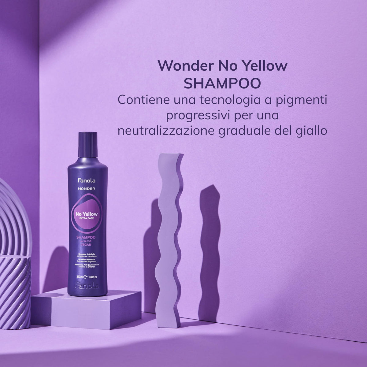Fanola No Yellow before and after swatch showing reduced brassiness and shine