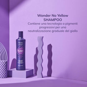 Fanola No Yellow before and after swatch showing reduced brassiness and shine