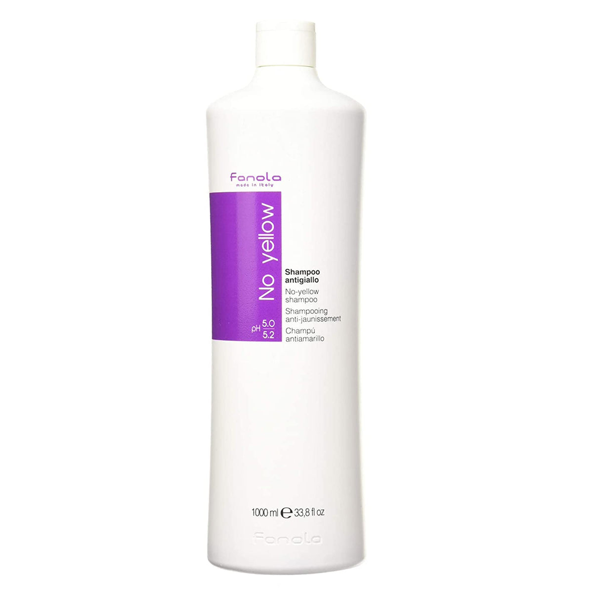 Fanola No Yellow front bottle shows violet formula and fights brassiness