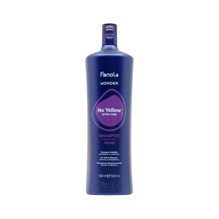 Fanola No Yellow front bottle showing label and purple tone benefits