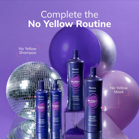 Fanola No Yellow on bathroom shelf in routine setting showing at-home salon benefit