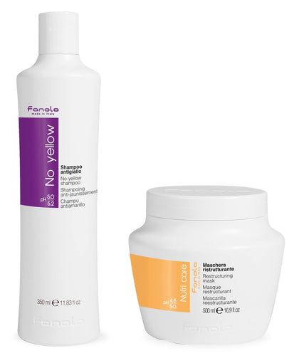 Fanola No Yellow shampoo front packaging showing size and key purple tone benefits