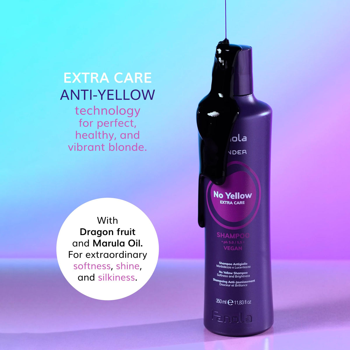 Fanola No Yellow creamy purple texture close-up for even tone deposit