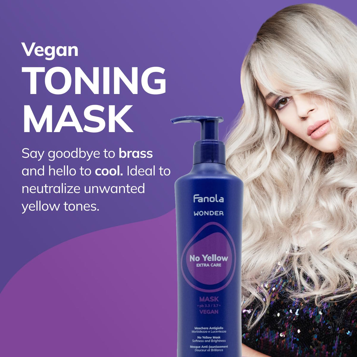 Fanola No Yellow texture close-up showing creamy purple mask and smoothing properties