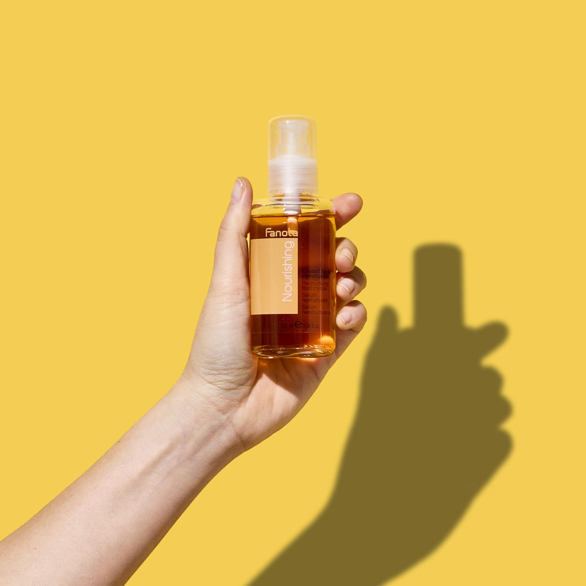 Fanola texture closeup revealing lightweight liquid crystals for shine