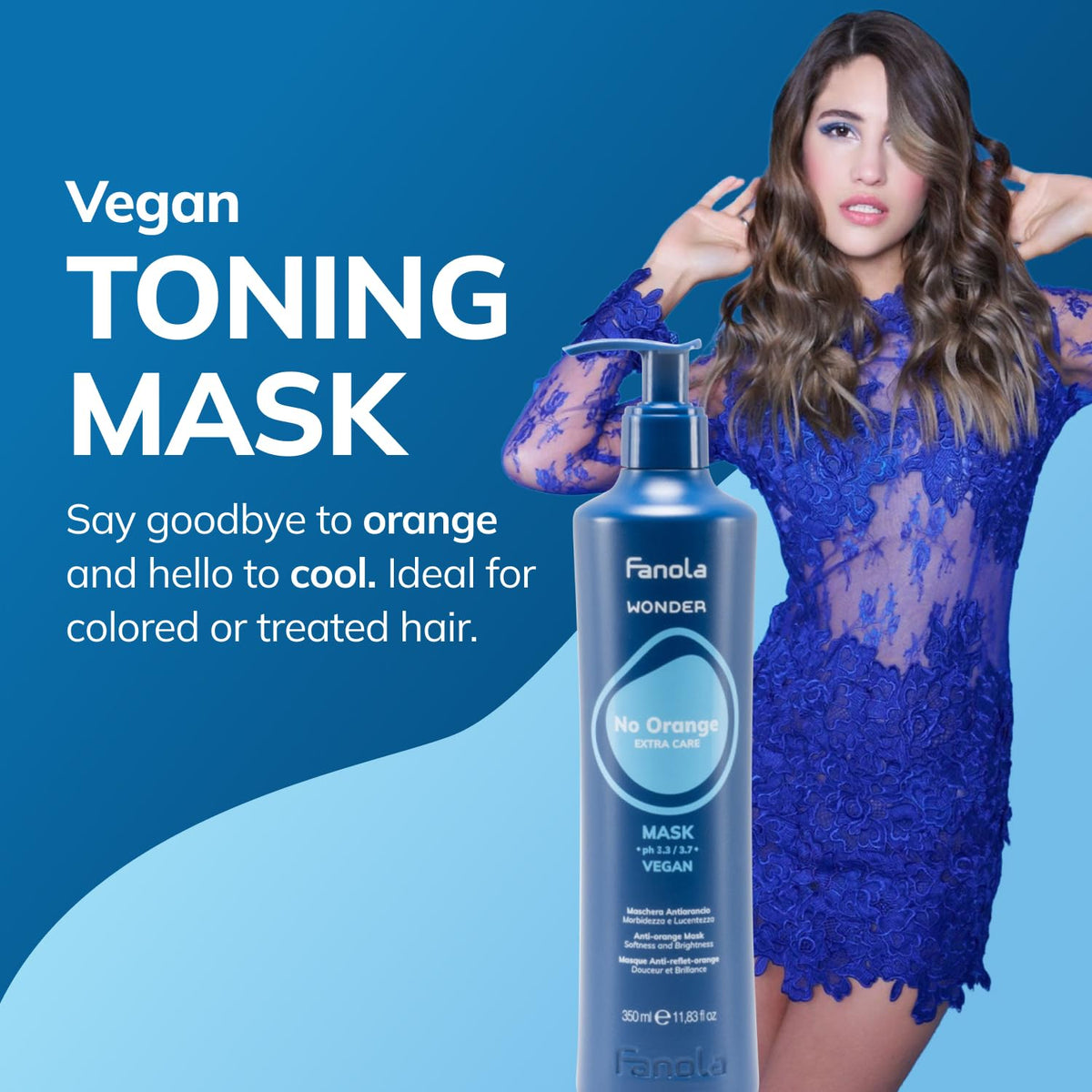 Fanola mask creamy blue texture close-up illustrating easy spread and moisture