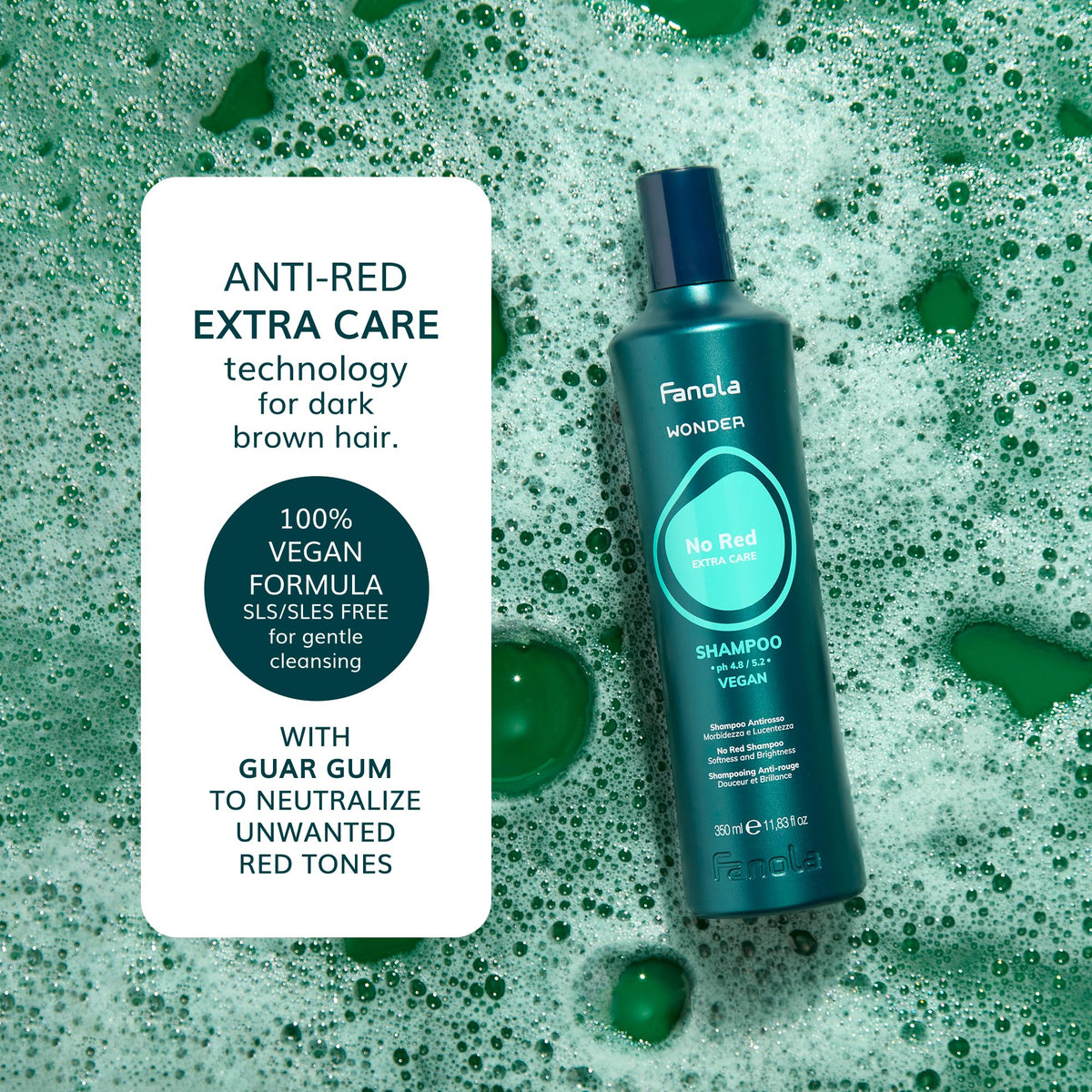 Fanola label close-up highlighting product name and green pigment benefit