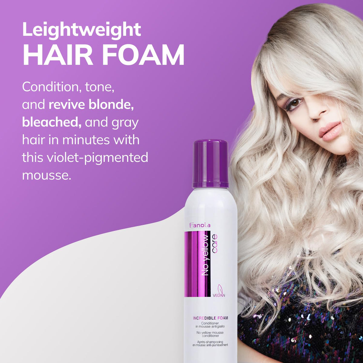 Fanola texture close-up of creamy purple conditioner displaying smooth hydration