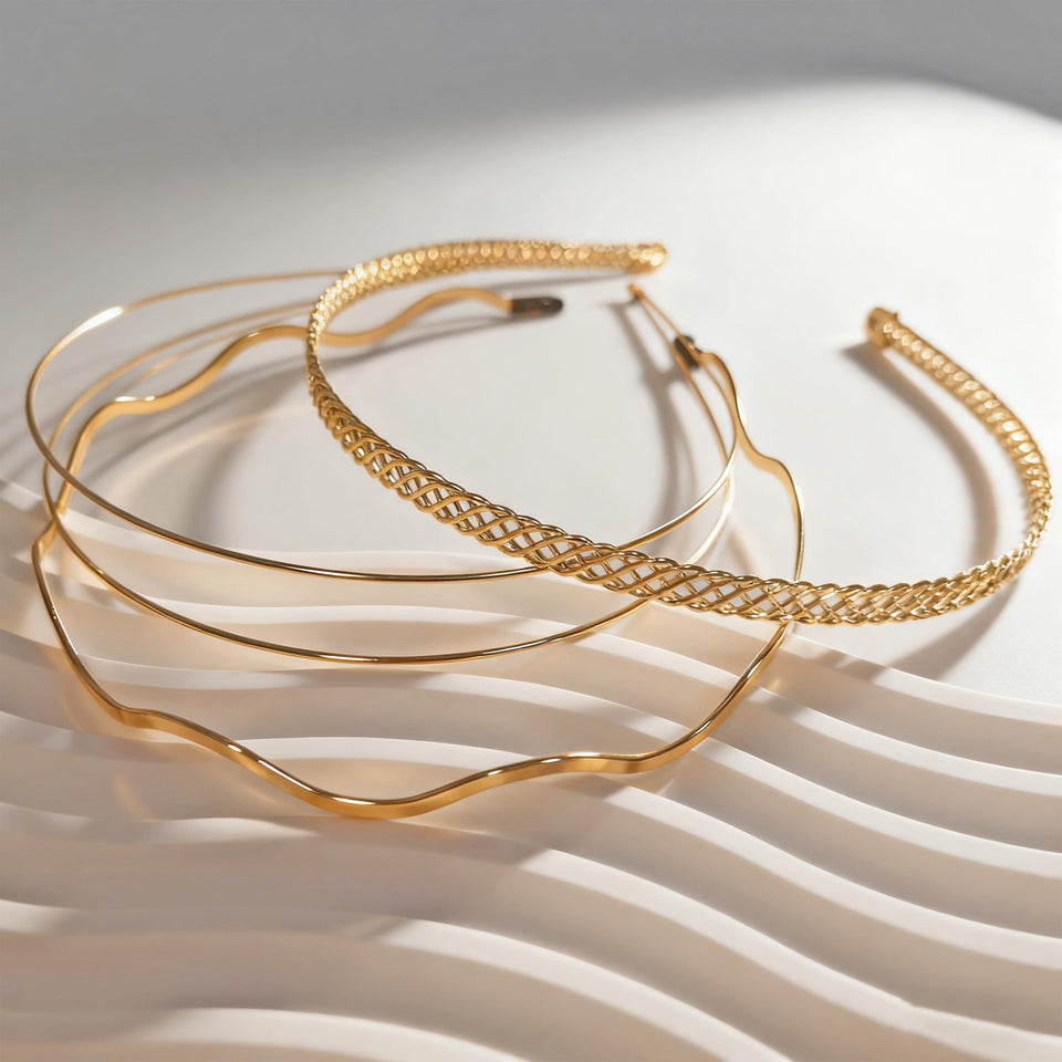FANSSYA gold headband set front packaging showcasing three styles