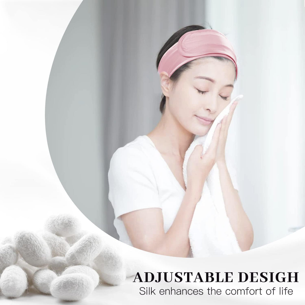 FANTASTIC HOUSE model wearing headband during face wash keeping skin clear