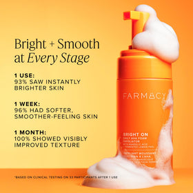 Farmacy close-up of pump and label highlighting ingredients and easy dispensing benefit