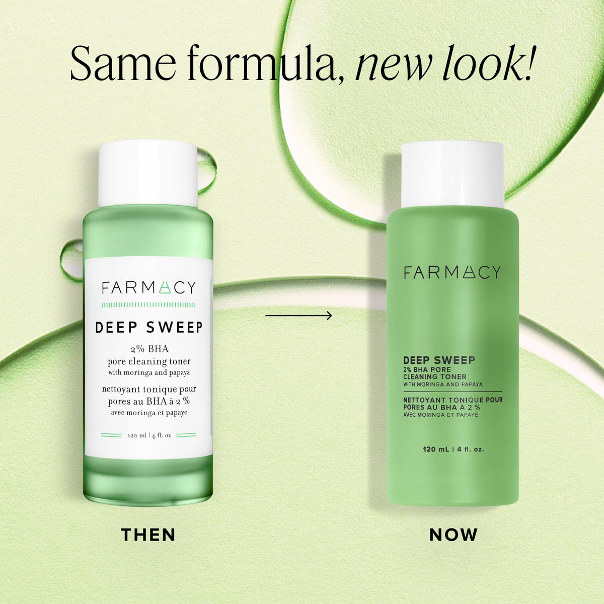 Farmacy clear glass bottle side view highlighting sleek packaging and compact size