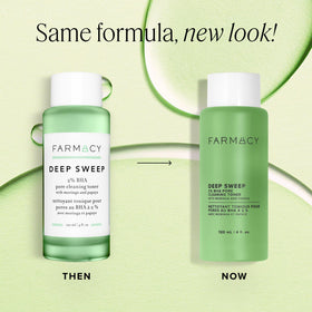 Farmacy clear glass bottle side view highlighting sleek packaging and compact size