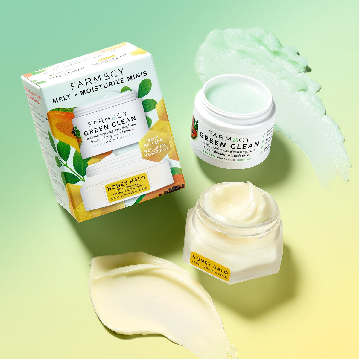 Farmacy skincare duo in a toiletry bag for convenient travel use