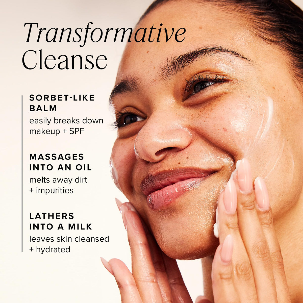 Emulsified milky texture of Farmacy Green Clean after water added for easy rinsing benefit