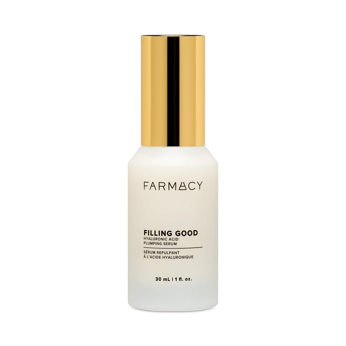 Farmacy Filling Good front bottle on white surface showing label and benefit