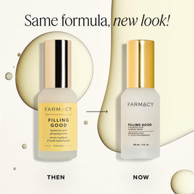 Farmacy Filling Good clear serum drop highlighting lightweight texture and hydration