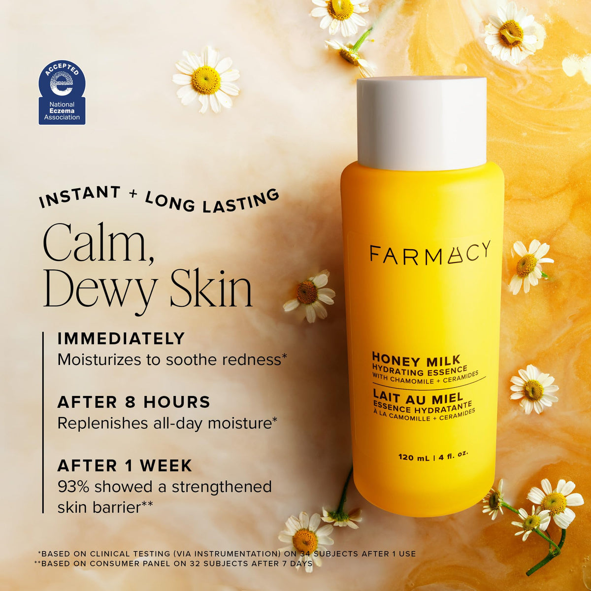 Farmacy applying honey milk essence on face to prep skin for makeup benefit