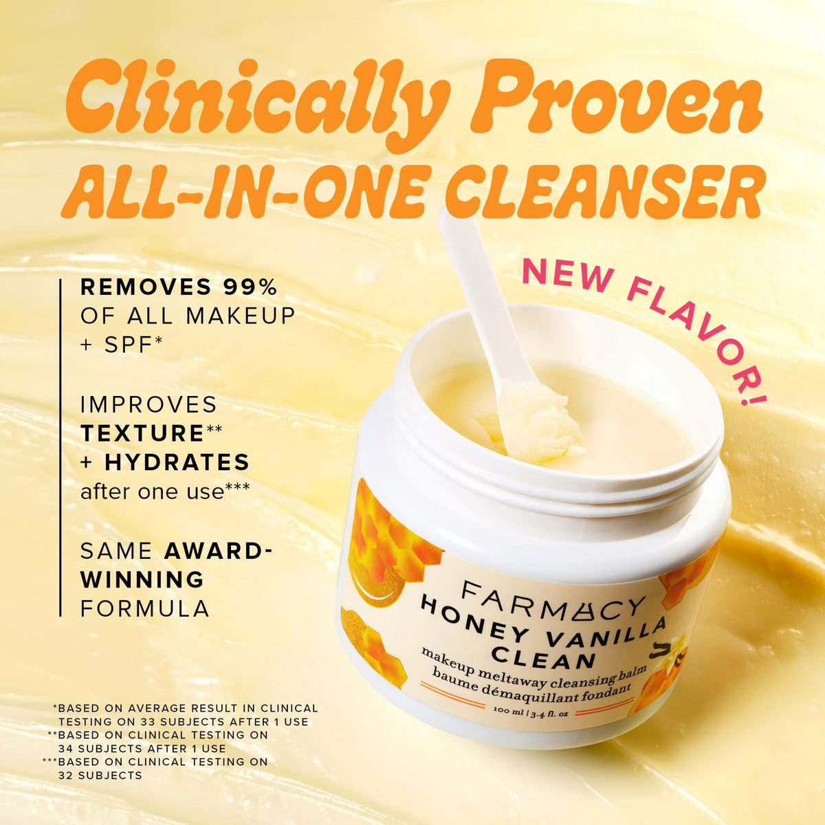 Farmacy close-up texture of honey vanilla balm demonstrating creamy meltability