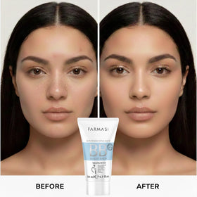 FARMASi application on face showing spot coverage and natural matte result for daily wear