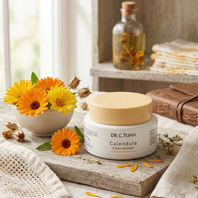 FARMASi label close-up highlighting calendula and vitamin E, underscores ingredient benefits
