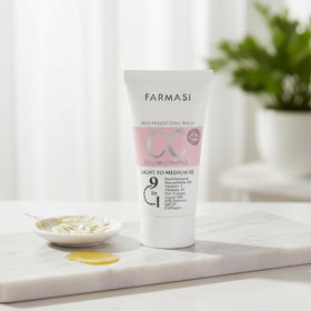 FARMASi tube beside common items showing 1.7 fl oz scale for size clarity
