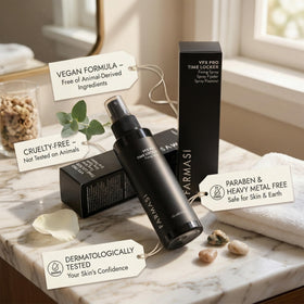 FARMASI before and after makeup image showing reduced shine and improved finish