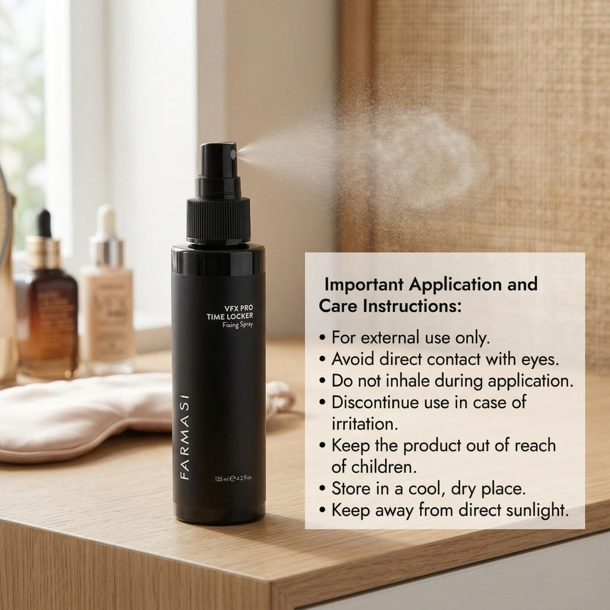 FARMASI bottle in hand for scale showing portable 125 ml travel-friendly size