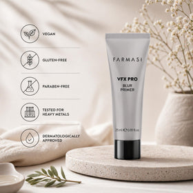 FARMASi bottle beside ruler showing compact 0.85 fl oz size benefit