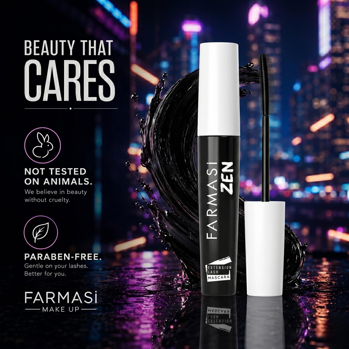 FARMASi mascara applied on model eye for visible length and volume