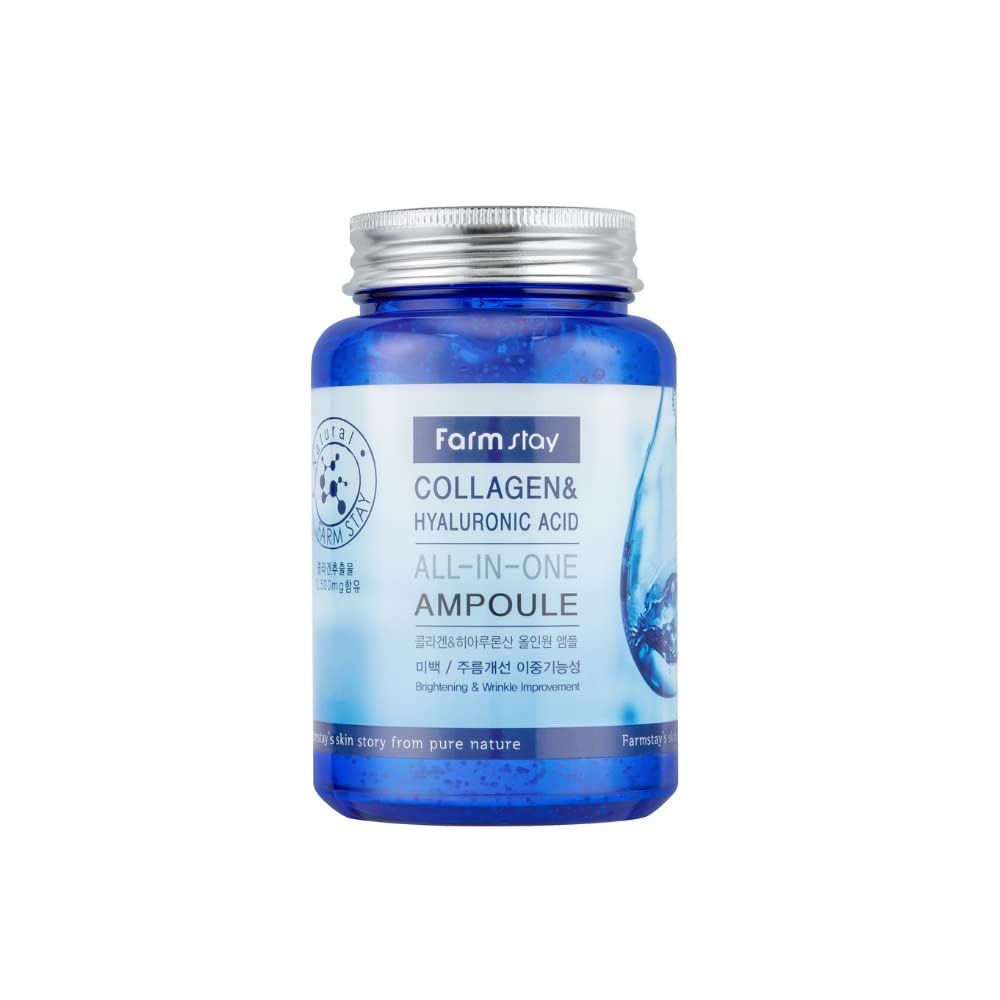 FARMSTAY ampoule front packaging showing bottle and label benefits