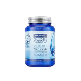 FARMSTAY ampoule front packaging showing bottle and label benefits