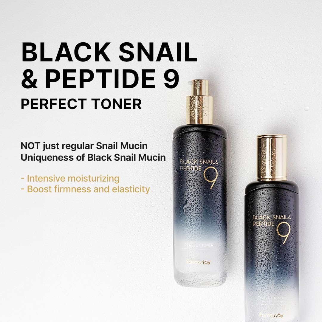 FARMSTAY label close-up highlighting peptide and snail mucin blend