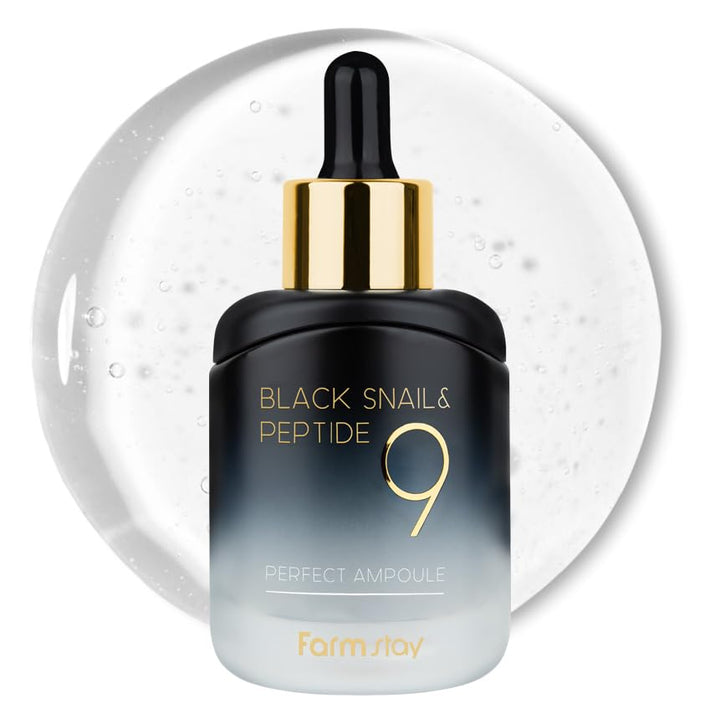 FARMSTAY front packaging of black snail ampoule showing product benefit