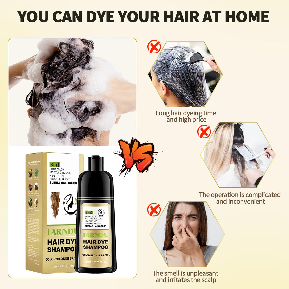 farndu applied on wet hair in shower showing easy in-shower use and 20-minute treatment benefit